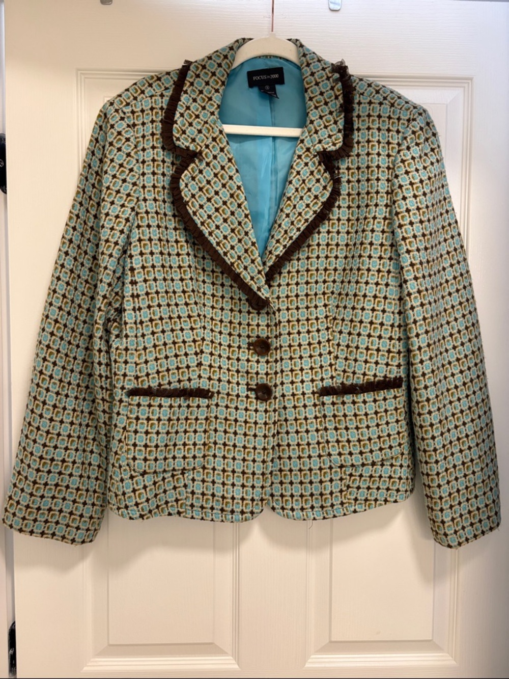 Focus 2000 Aqua and Brown Patterned Women's Blazer